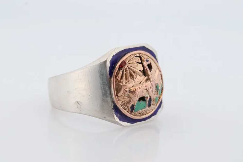 18k Heavy Signet ring. Aztec Mayan or Inca with L… - image 3