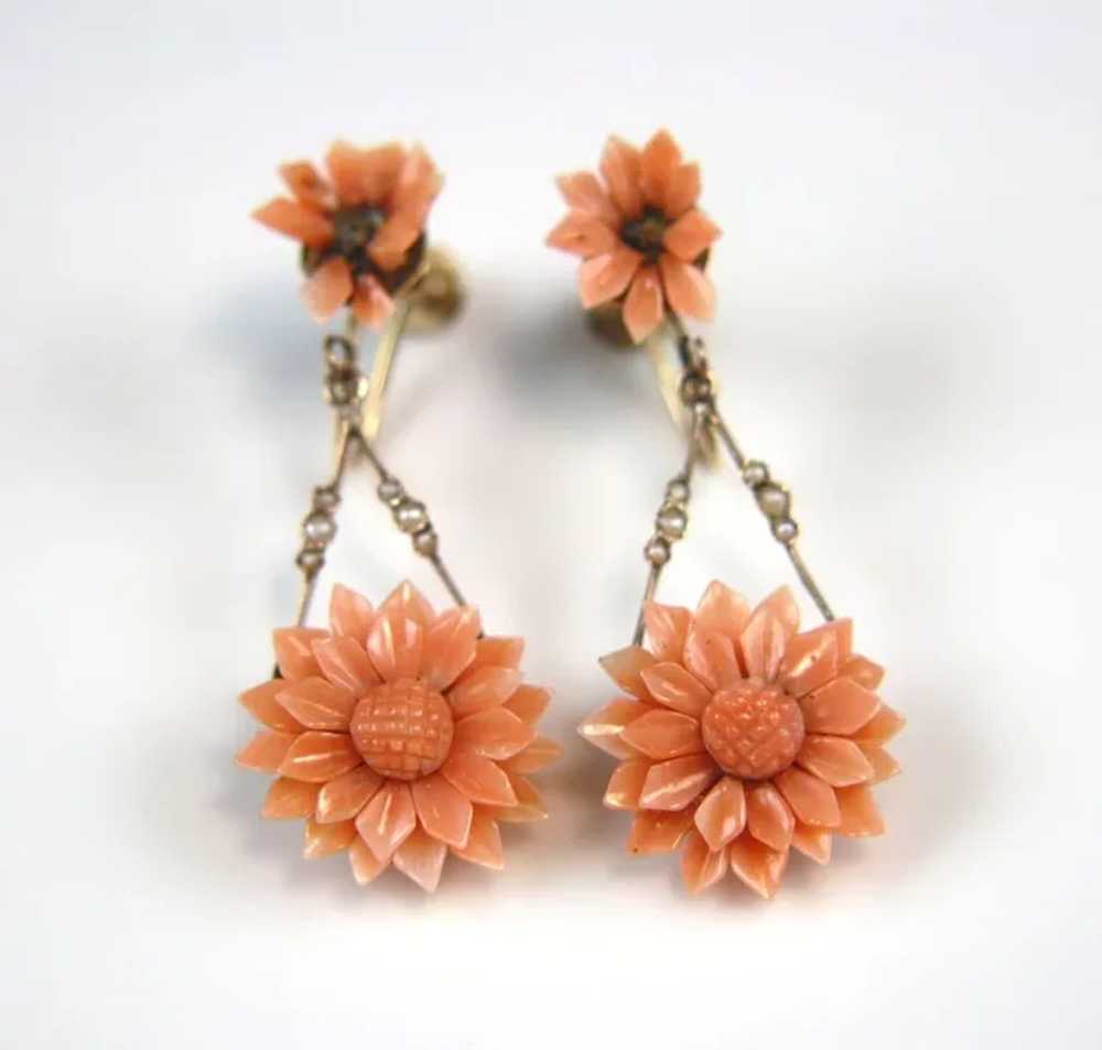 Victorian 9ct Gold Convertible Coral Chrysanthemu… - image 6