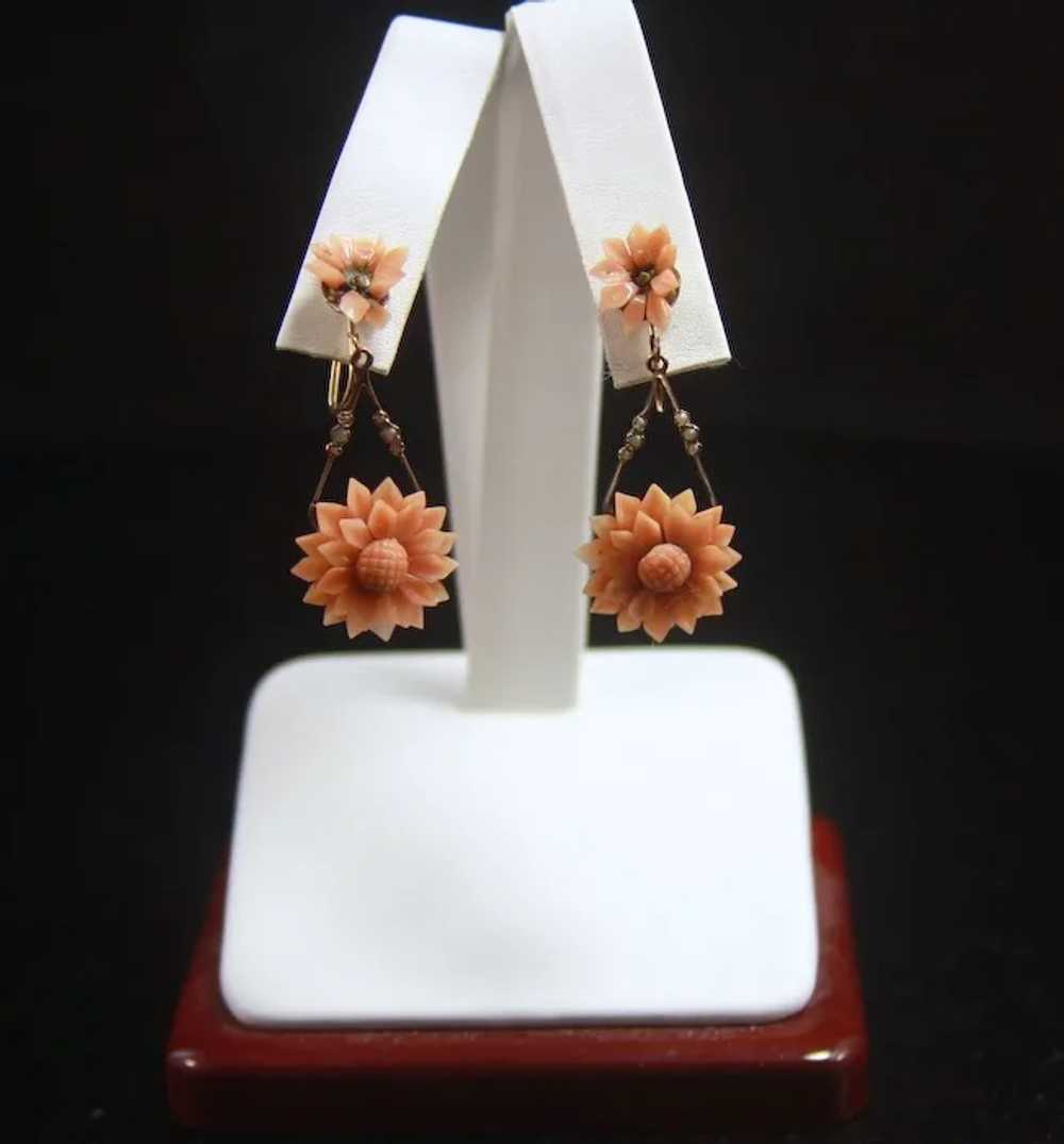 Victorian 9ct Gold Convertible Coral Chrysanthemu… - image 7