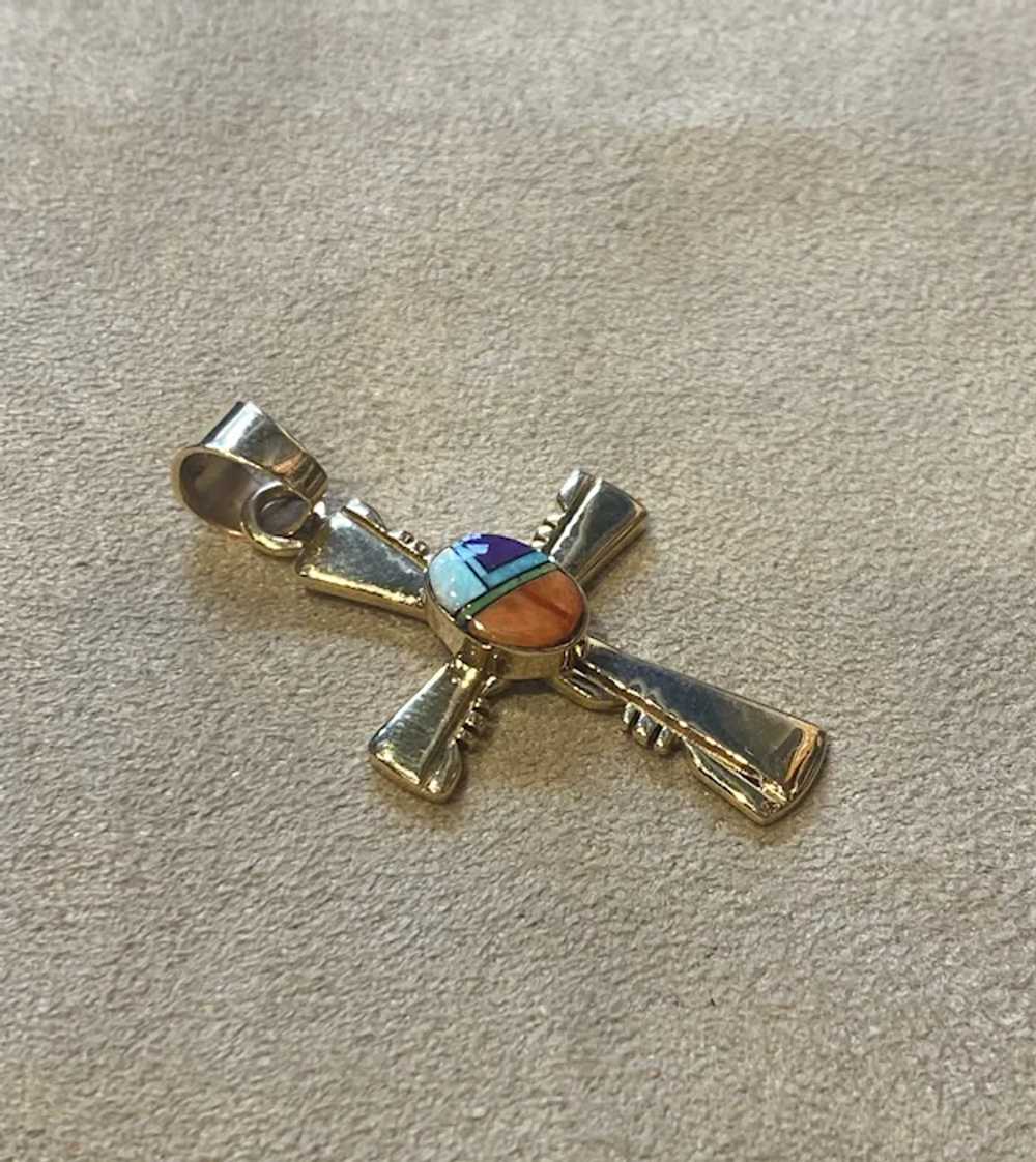 Gold and Multicolored Inlay Cross Pendant - image 3