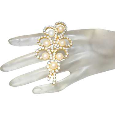 Designer Quality Opaline and Faux Pearl Brooch - image 1