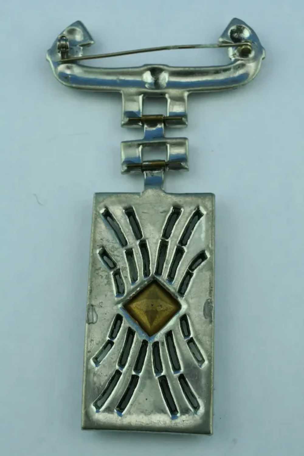 Very Art Deco All Clear Rhinestone Drop Pin Brooch - image 3