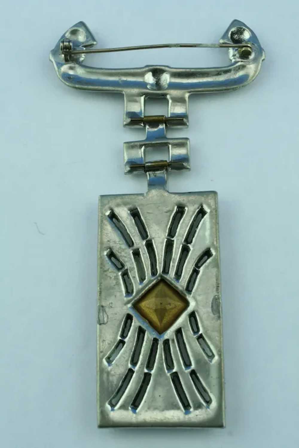 Very Art Deco All Clear Rhinestone Drop Pin Brooch - image 4