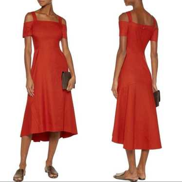 ALC Daniel Linen Cold Shoulder Midi Dress Red siz… - image 1