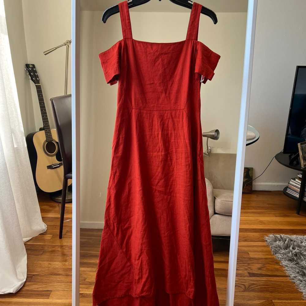 ALC Daniel Linen Cold Shoulder Midi Dress Red siz… - image 3
