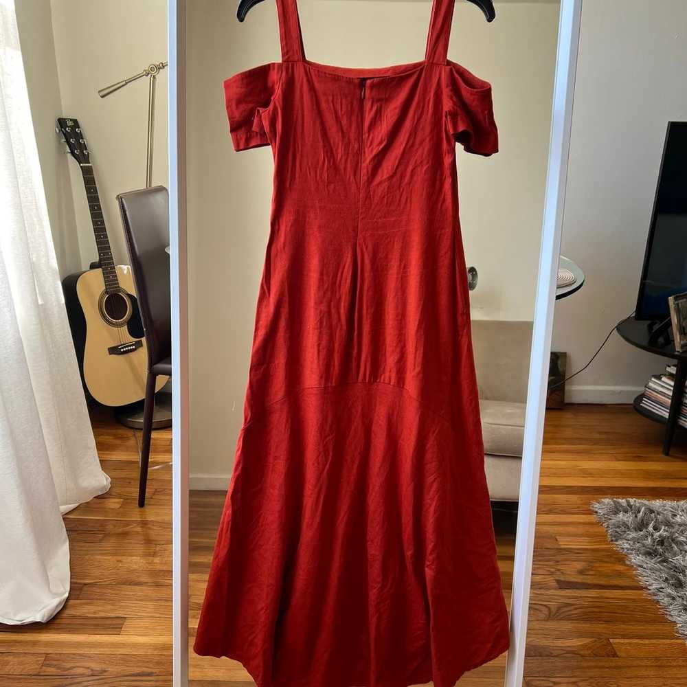 ALC Daniel Linen Cold Shoulder Midi Dress Red siz… - image 7