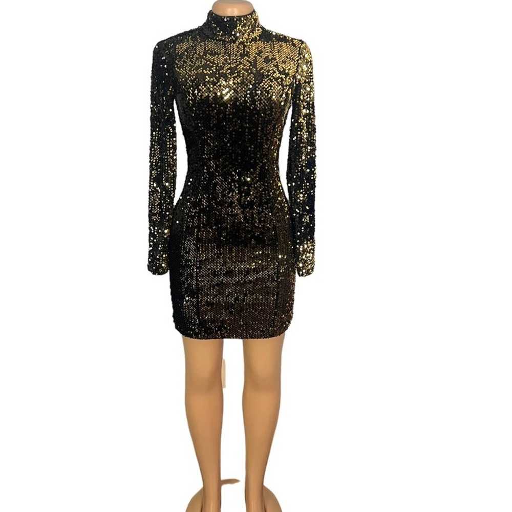 Milly Womens Sequin Gold Turtleneck Mini Dress Si… - image 2