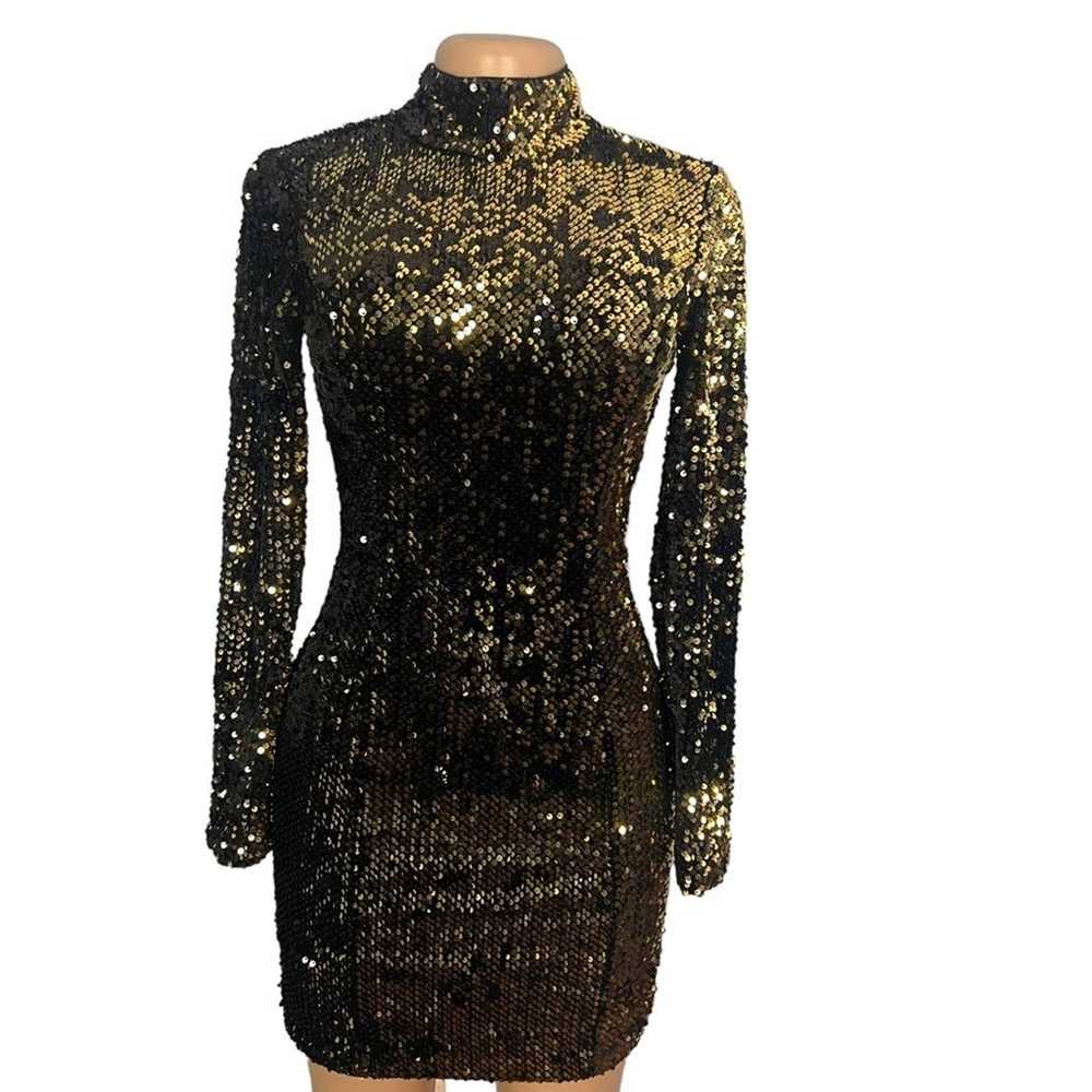 Milly Womens Sequin Gold Turtleneck Mini Dress Si… - image 3