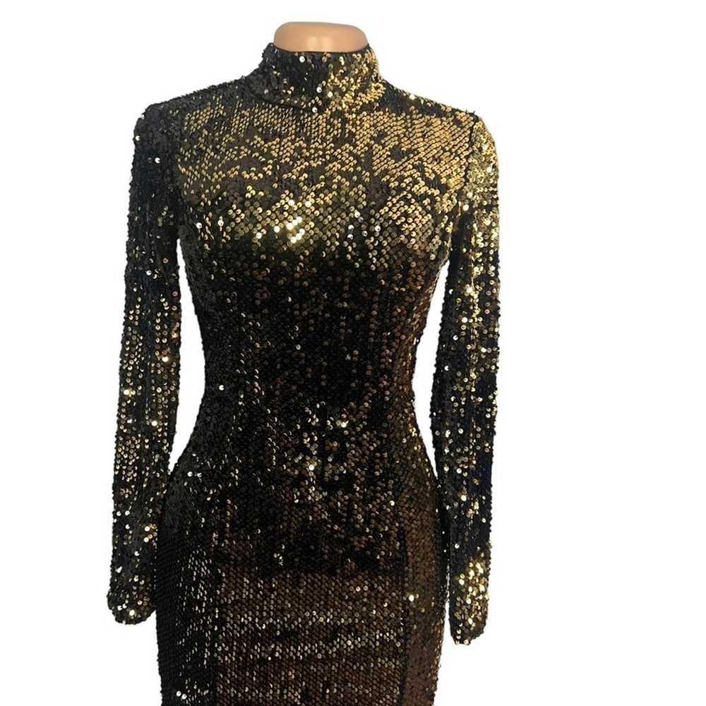 Milly Womens Sequin Gold Turtleneck Mini Dress Si… - image 4