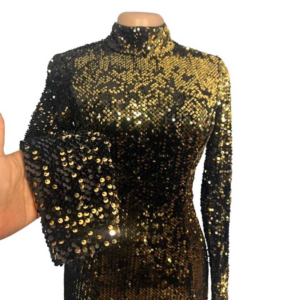 Milly Womens Sequin Gold Turtleneck Mini Dress Si… - image 5