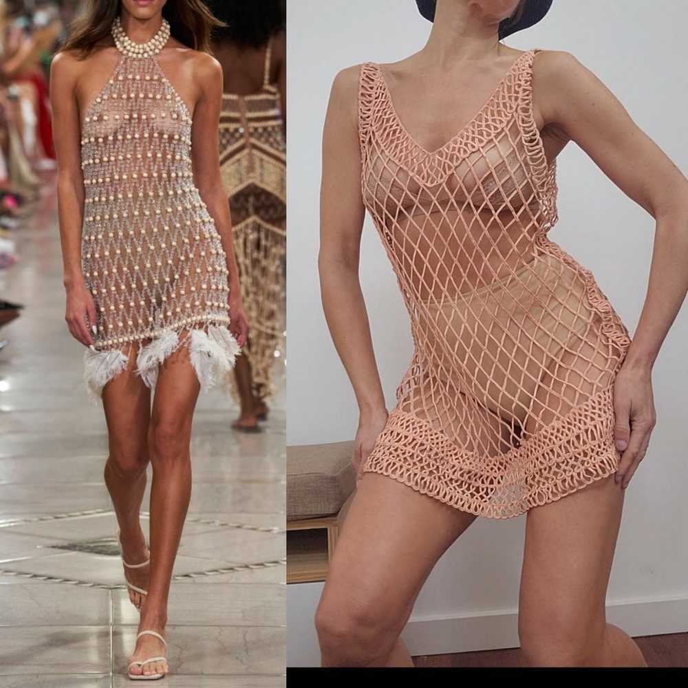 2024 runway sample mermaid peach knit mini dress s - image 1