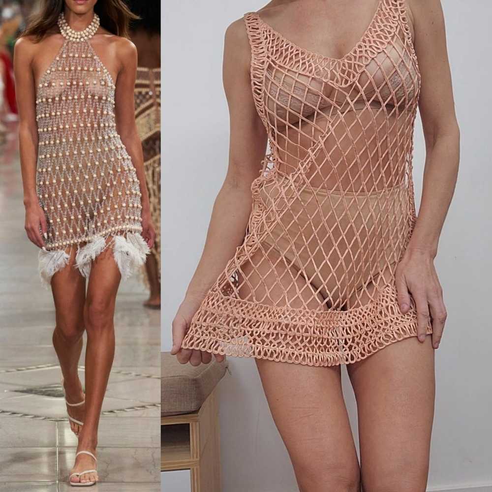2024 runway sample mermaid peach knit mini dress s - image 2