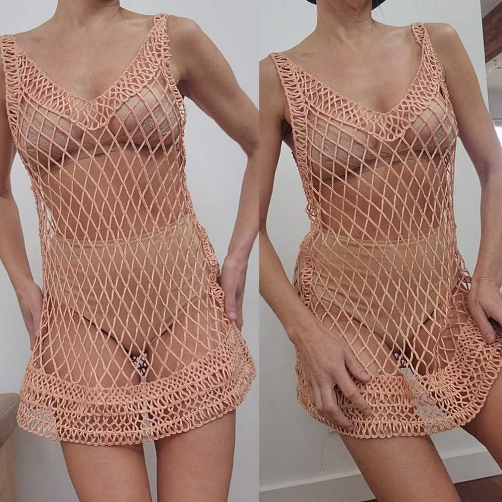 2024 runway sample mermaid peach knit mini dress s - image 5