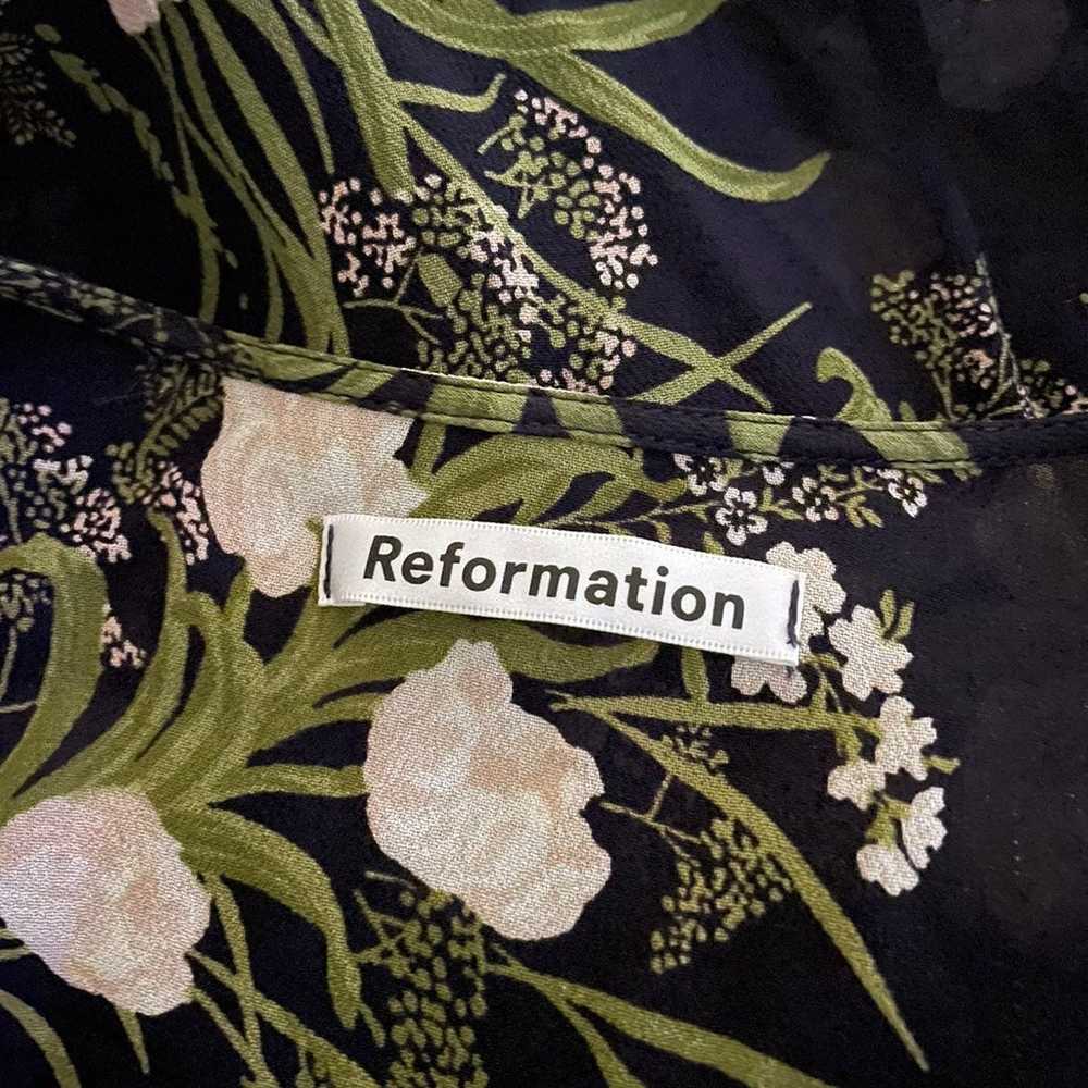 Reformation mini floral black wrap dress - image 7