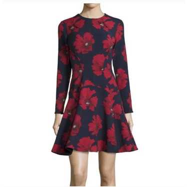 Lela Rose Poppy Print Long-sleeve fit and flare d… - image 1