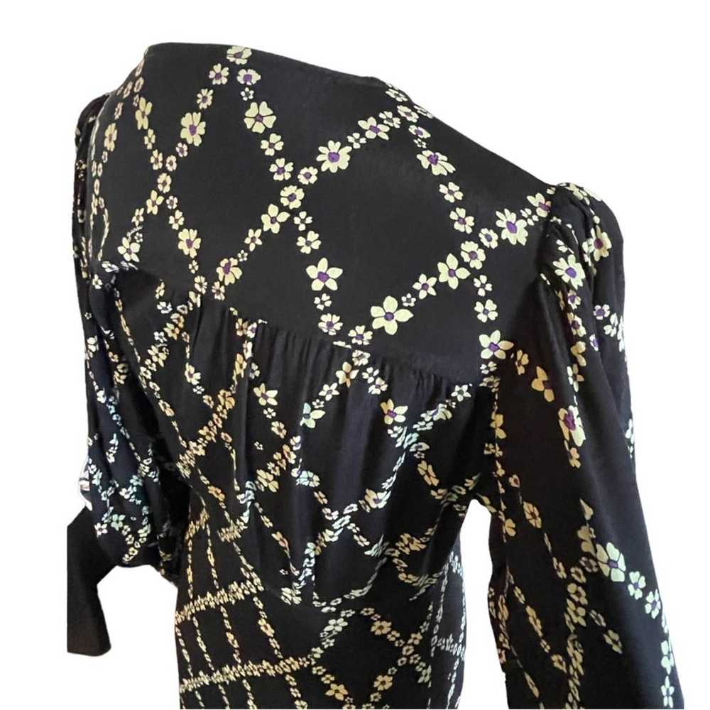 Ganni Black Diamond Floral Print Long Sleeve Crep… - image 7