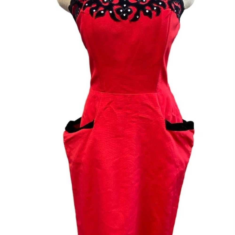 1950s 50s Red Rhinestone Wiggle dress - image 3