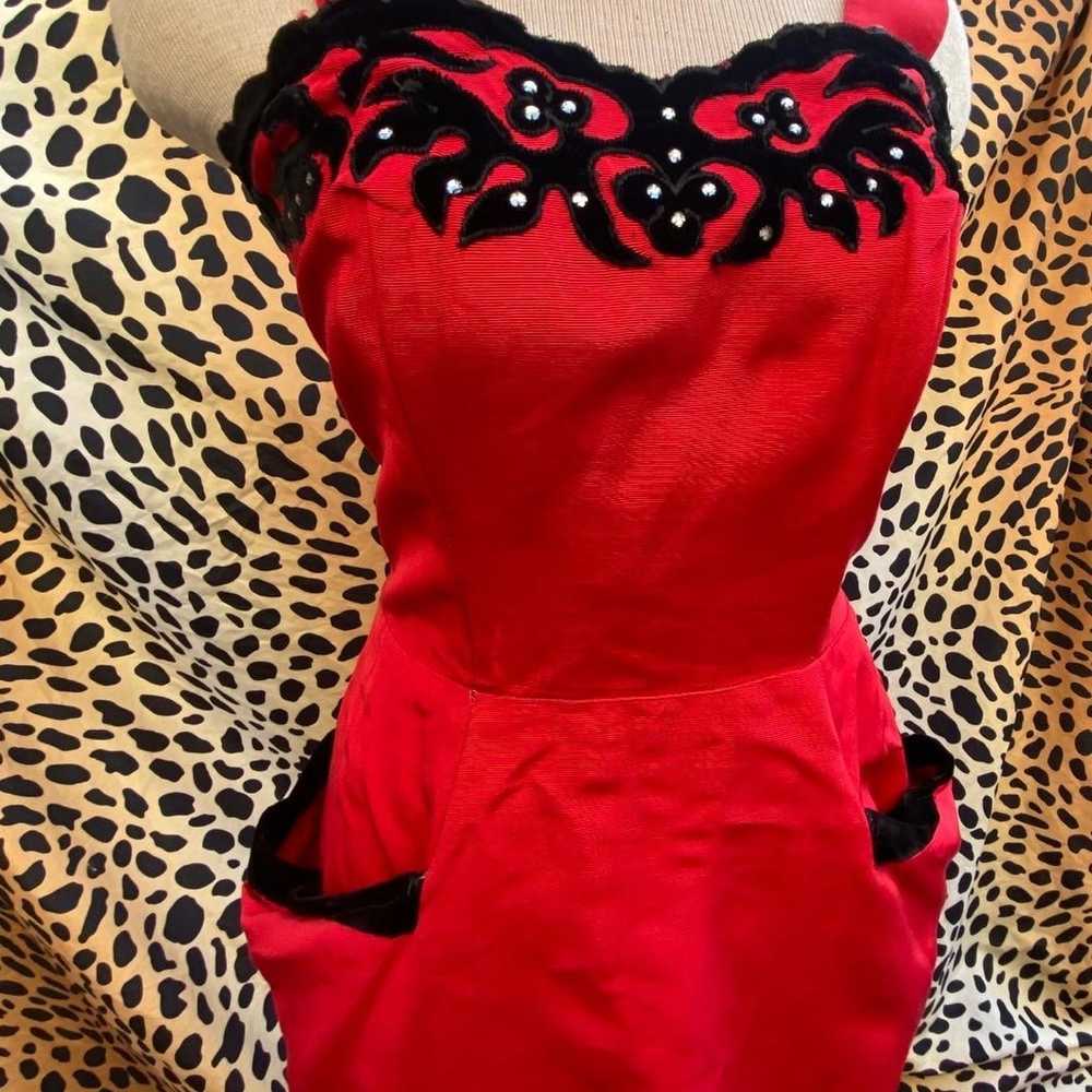 1950s 50s Red Rhinestone Wiggle dress - image 8