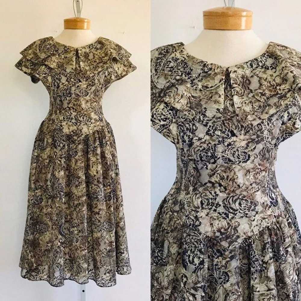 Vintage 1960s Brown Floral Pattern Dress, Retro C… - image 1