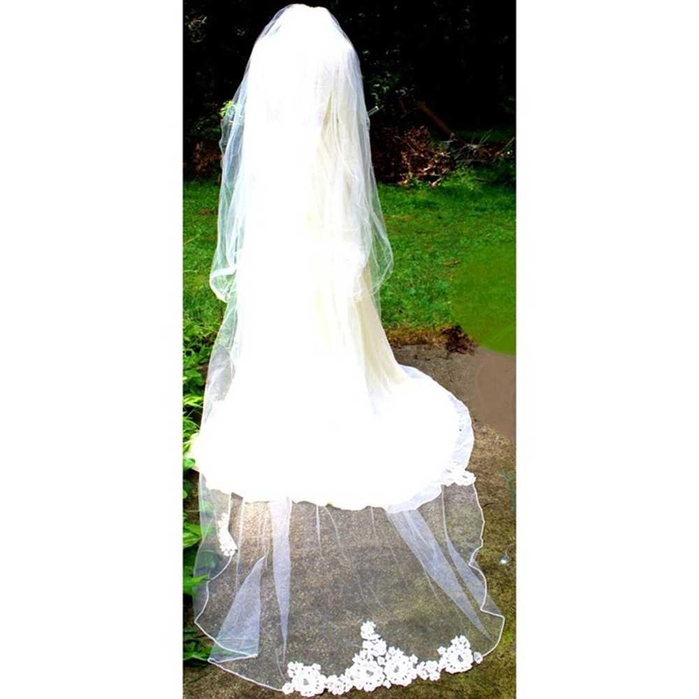 Vtg 80s Ivory Wedding Dress Veil Hi Neck Bead She… - image 10