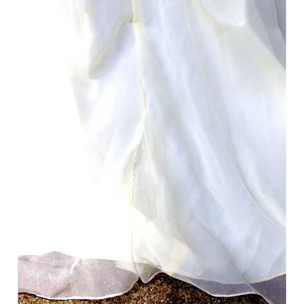 Vtg 80s Ivory Wedding Dress Veil Hi Neck Bead She… - image 7