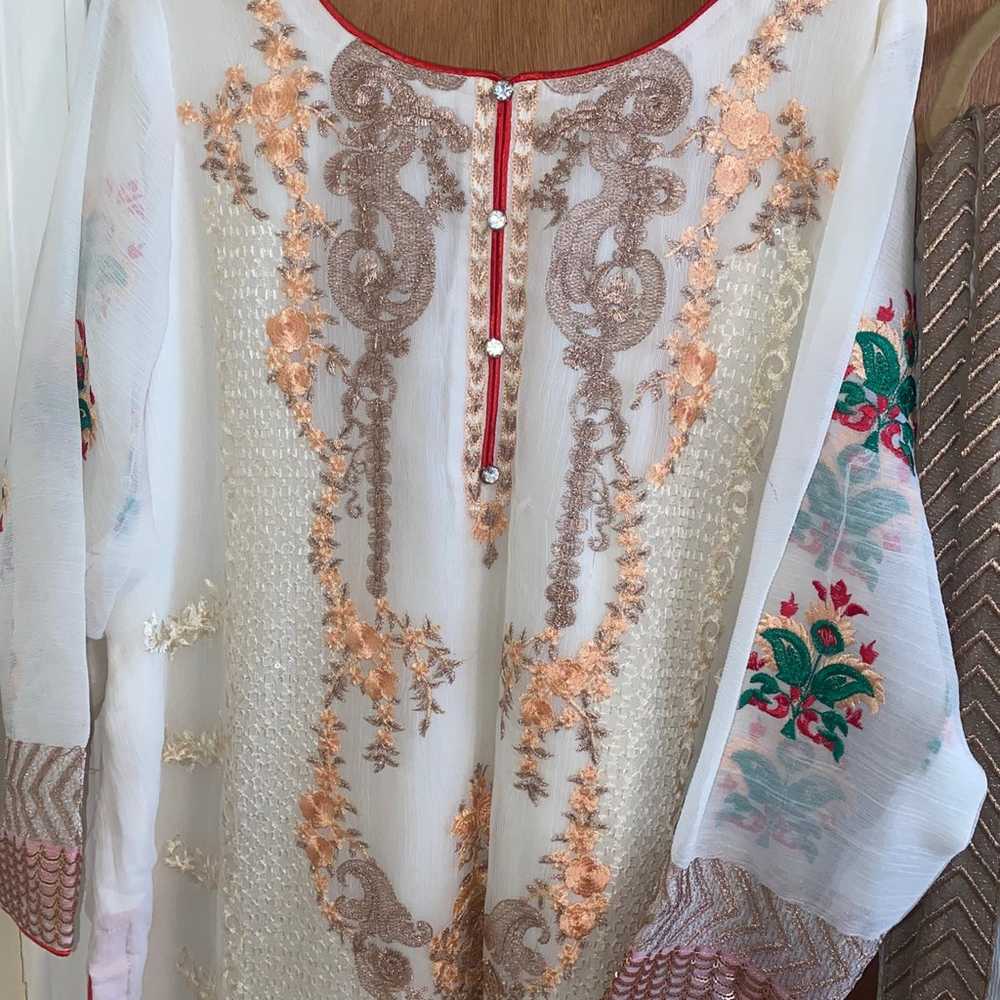 White floral stitched pakistani suit - image 2