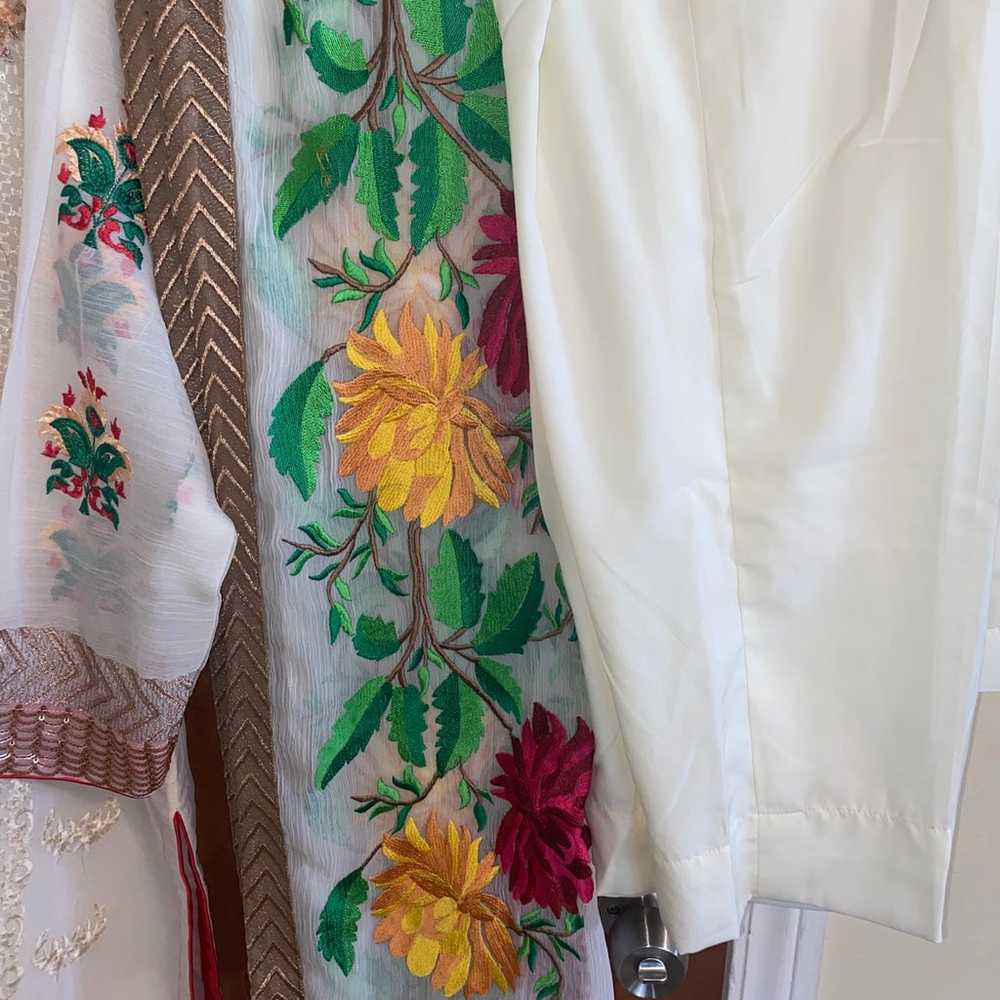 White floral stitched pakistani suit - image 3