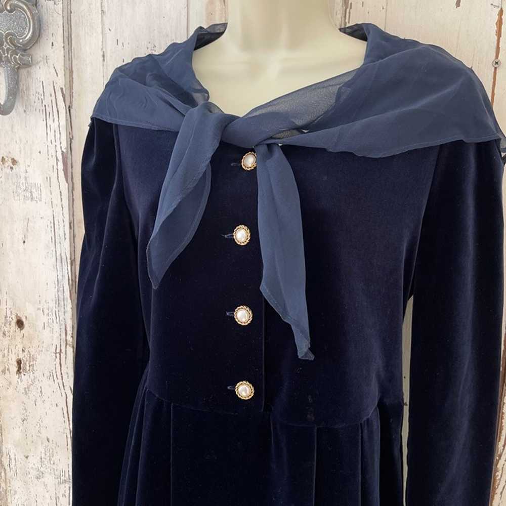 Vintage Laura Ashley Navy Blue Velvet Button Fron… - image 8
