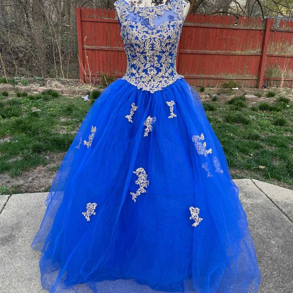 Blue and gold ball gown dress - image 1