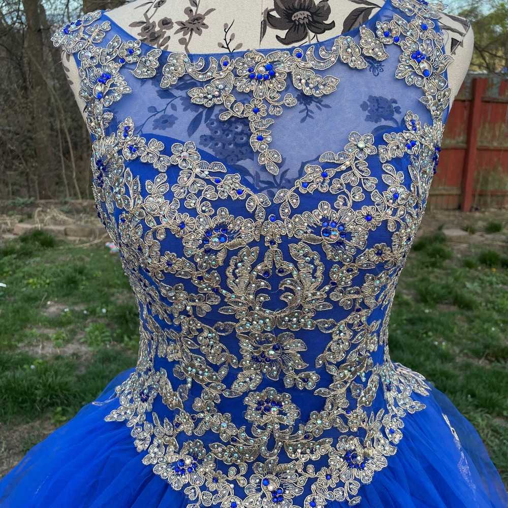 Blue and gold ball gown dress - image 2