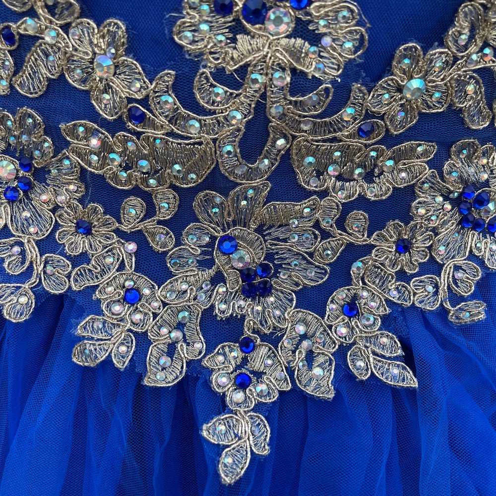 Blue and gold ball gown dress - image 3