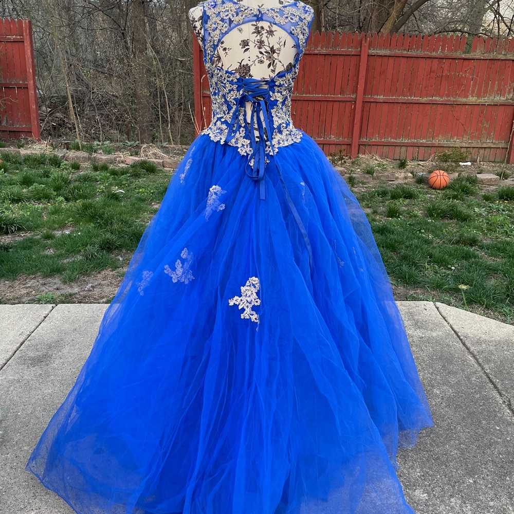 Blue and gold ball gown dress - image 6