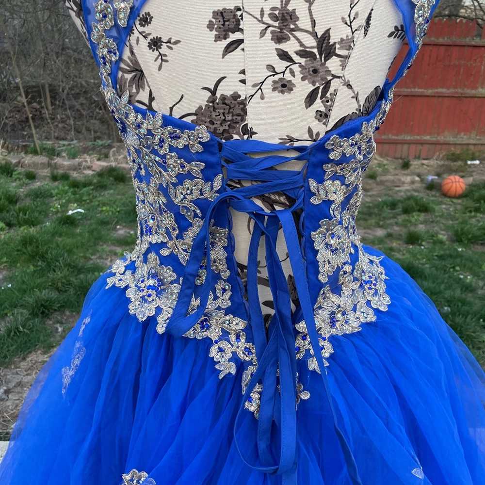 Blue and gold ball gown dress - image 7