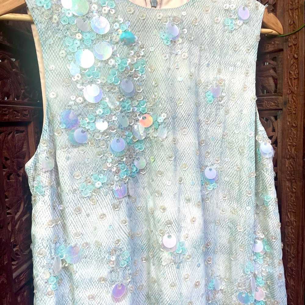 Early 00s Ice Blue Heavily Sequined Piette A-Line… - image 4