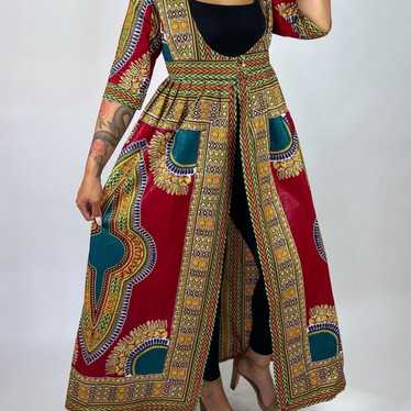 African Print Ankara Red Multicolor Dashiki Handma