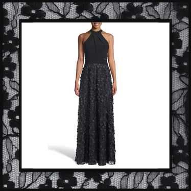 Xscape 3D Floral Appliqué Black Evening Gown