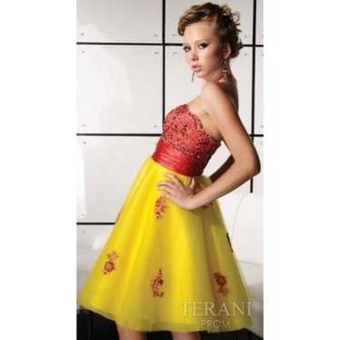 NWT Terani Yellow Orange FitFlare Short Prom Dress