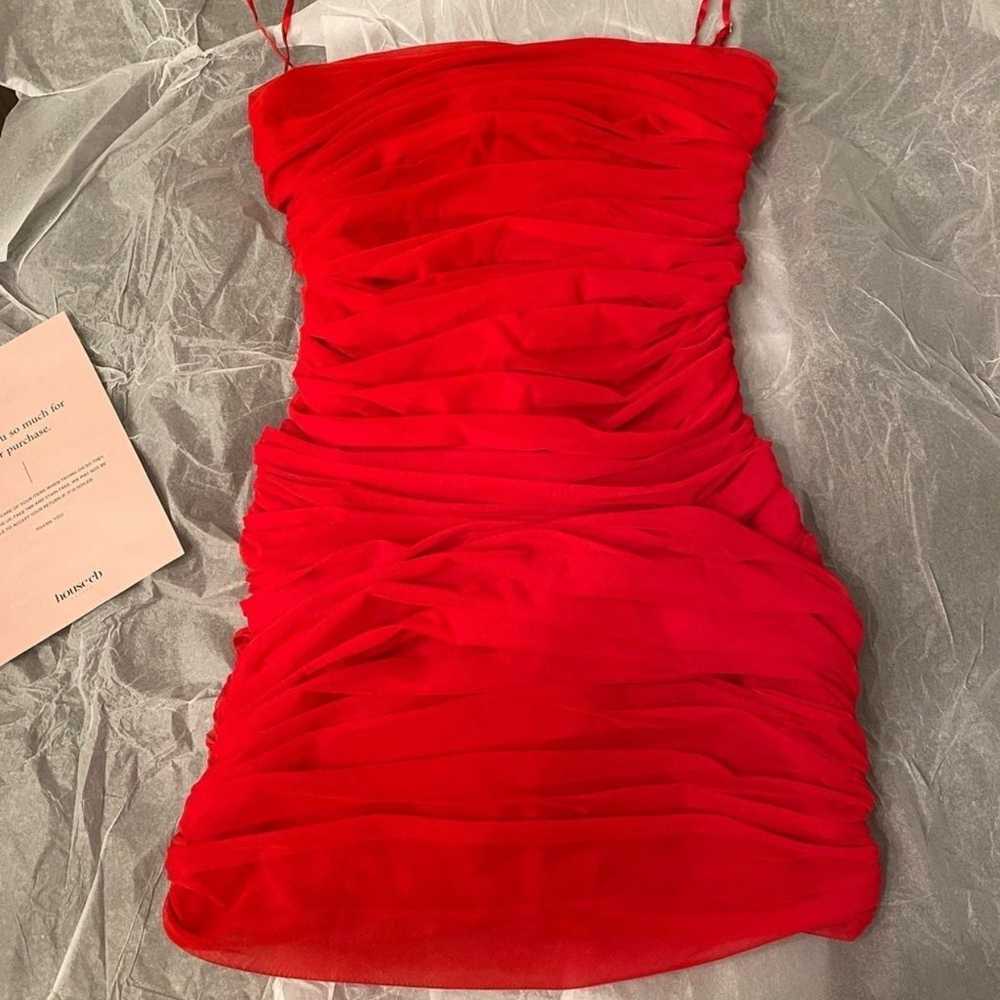 House of CB Ella Red Gathered Mesh Mini Dress - image 9
