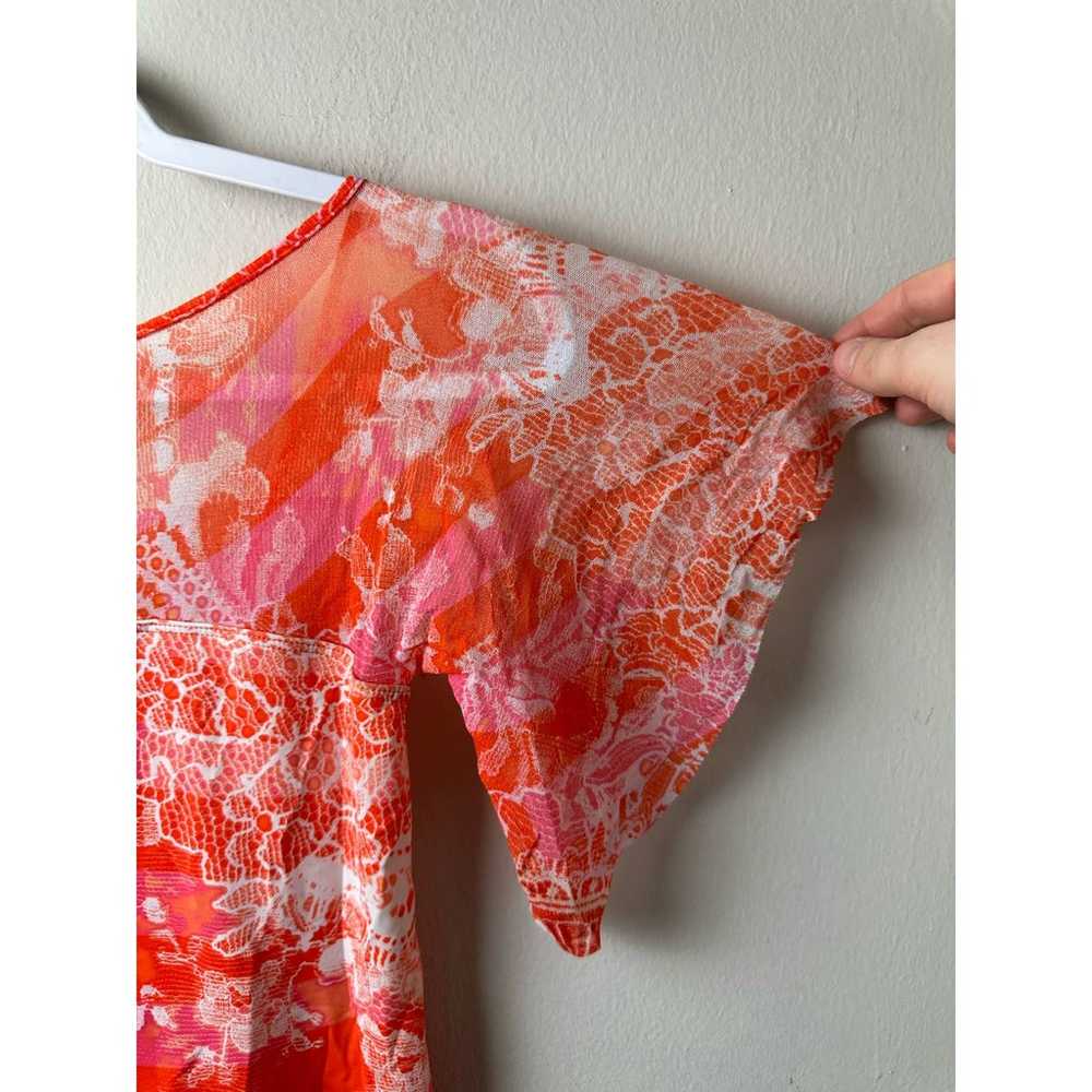 FUZZI Women's Pink Orange Floral Flutter Sleeve M… - image 2