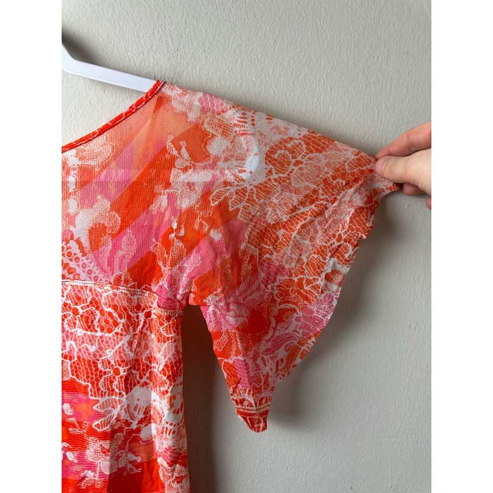 FUZZI Women's Pink Orange Floral Flutter Sleeve M… - image 3
