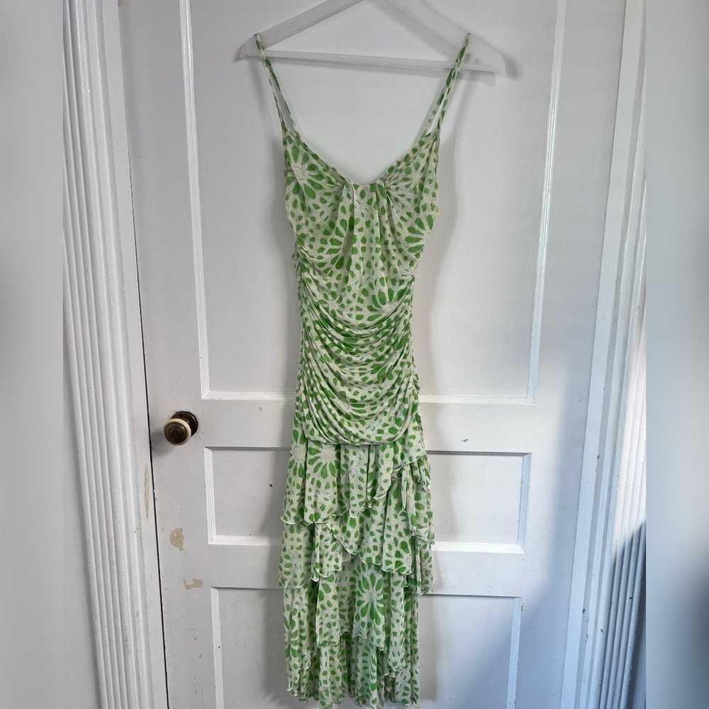Diane Von Furstenberg Ruched Midi Silk Green Dres… - image 1