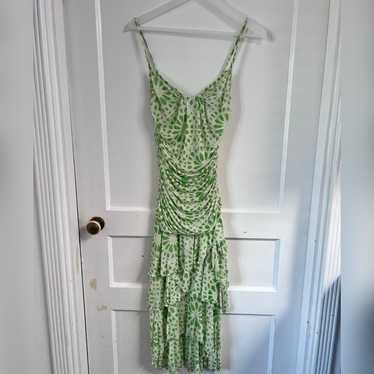Diane Von Furstenberg Ruched Midi Silk Green Dres… - image 1