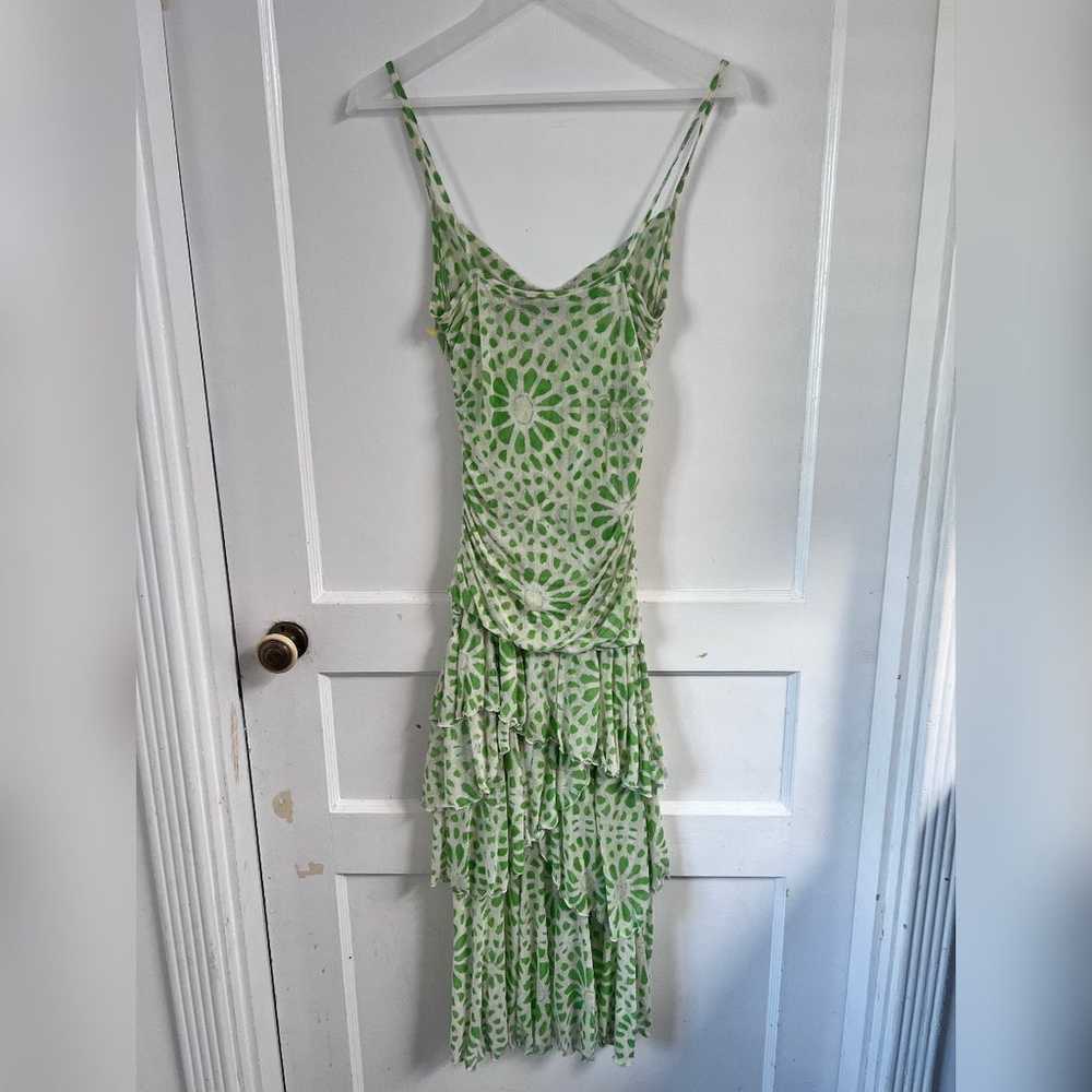Diane Von Furstenberg Ruched Midi Silk Green Dres… - image 3