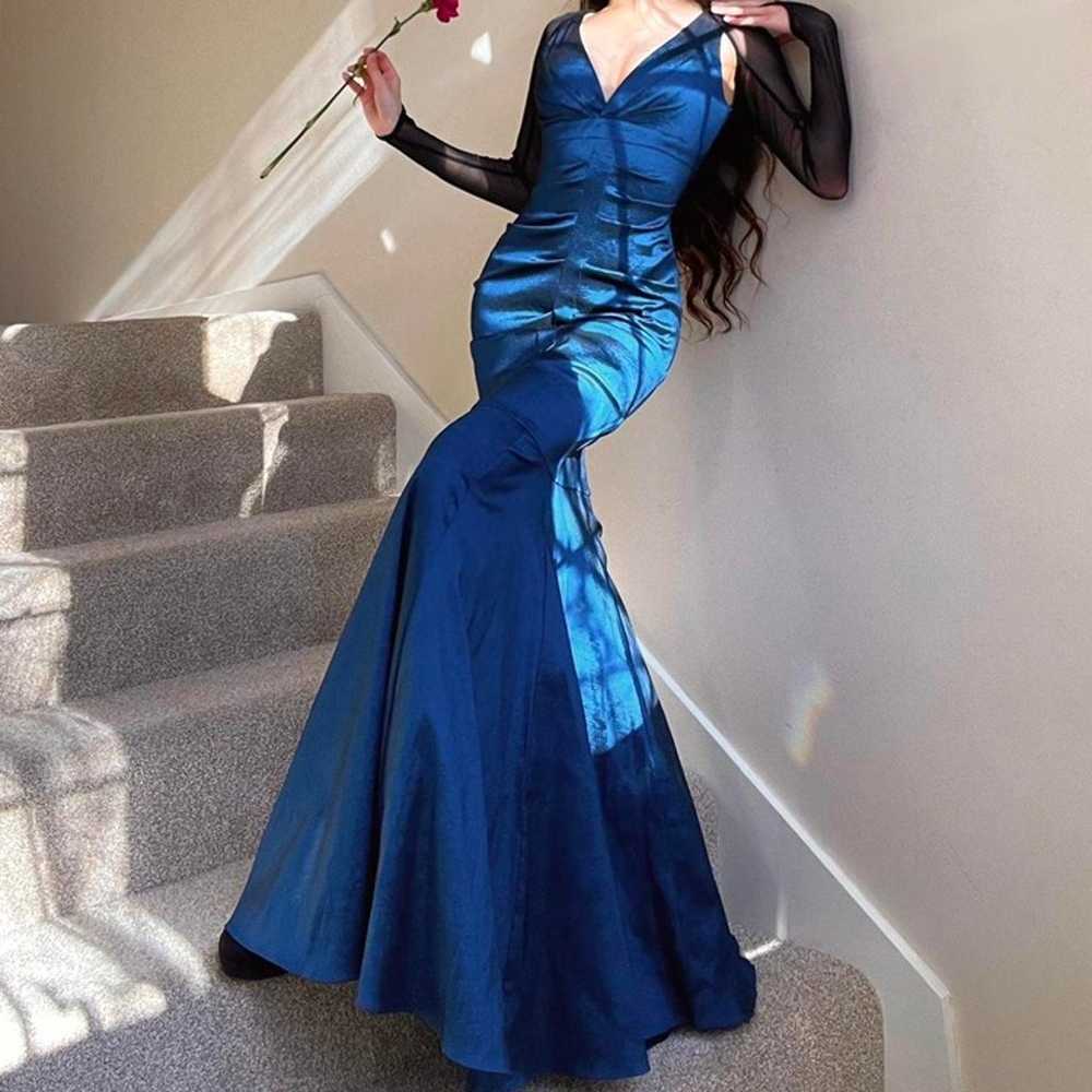Vintage 00’s Xscape Navy Blue Mermaid Style Prom … - image 3