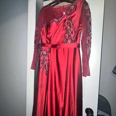 Satin Modest Red Dress - image 1