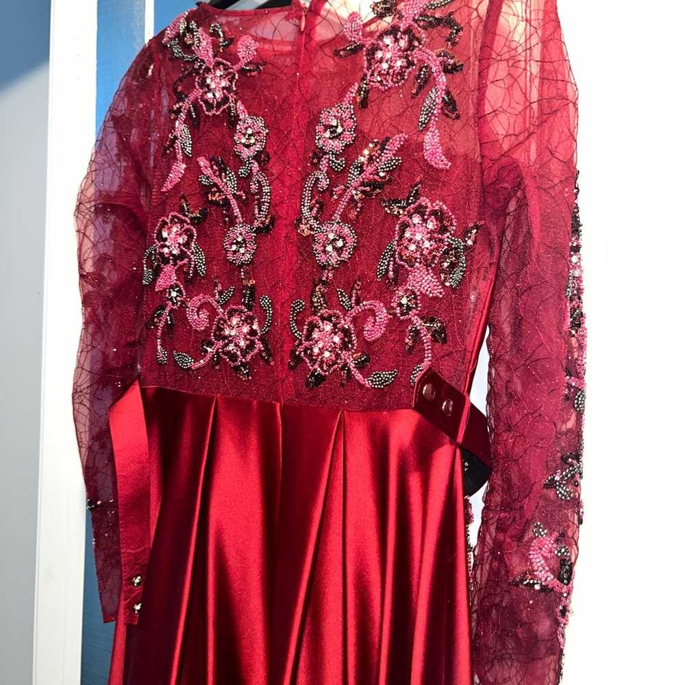 Satin Modest Red Dress - image 5