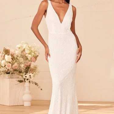The Sweetest Vows White Beaded Sequin Mermaid Maxi