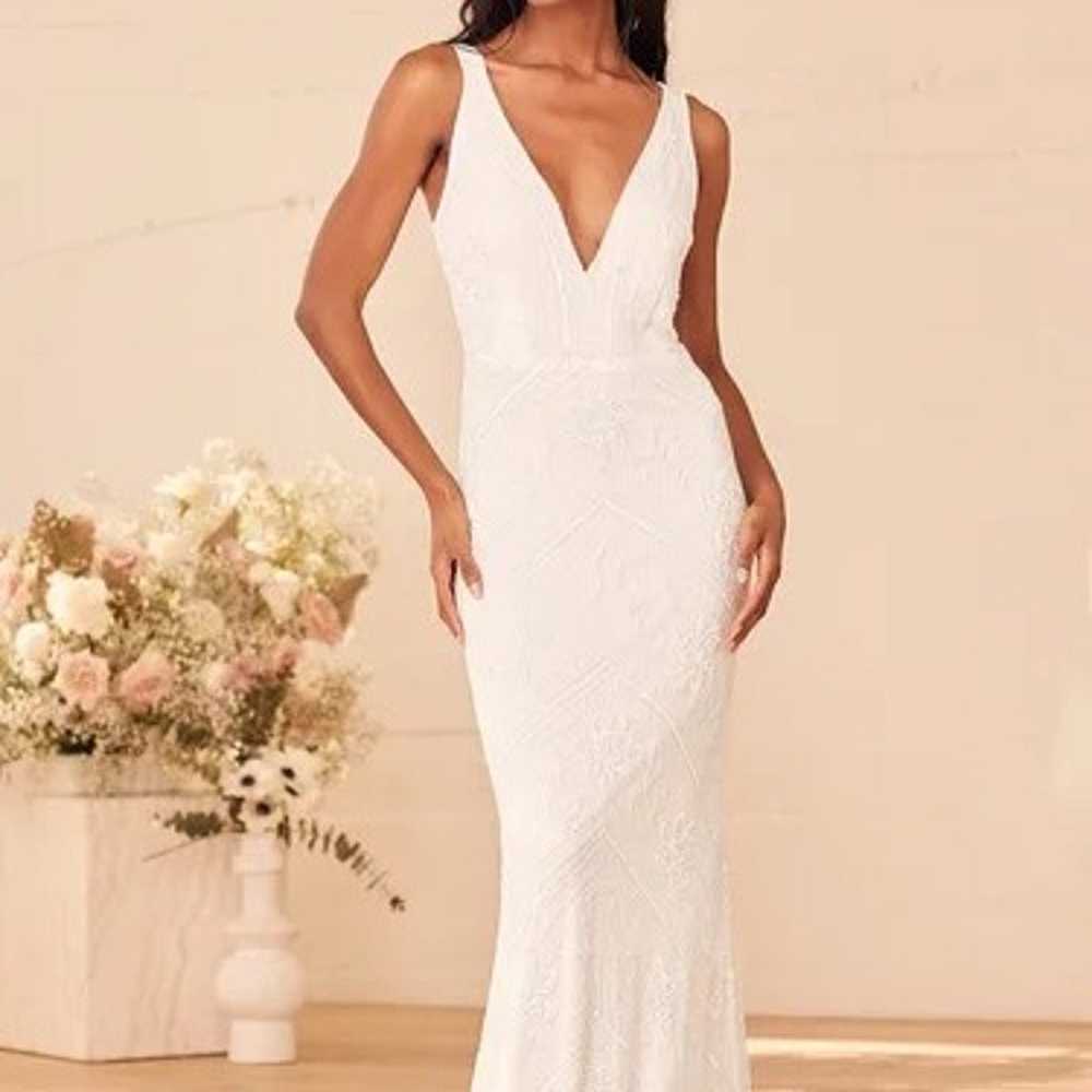 The Sweetest Vows White Beaded Sequin Mermaid Max… - image 1