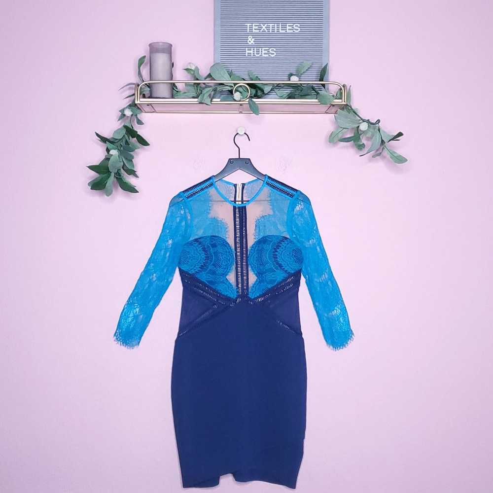 Three Floor Topsin Lace Dress in Ocean Blue & Nude - image 2