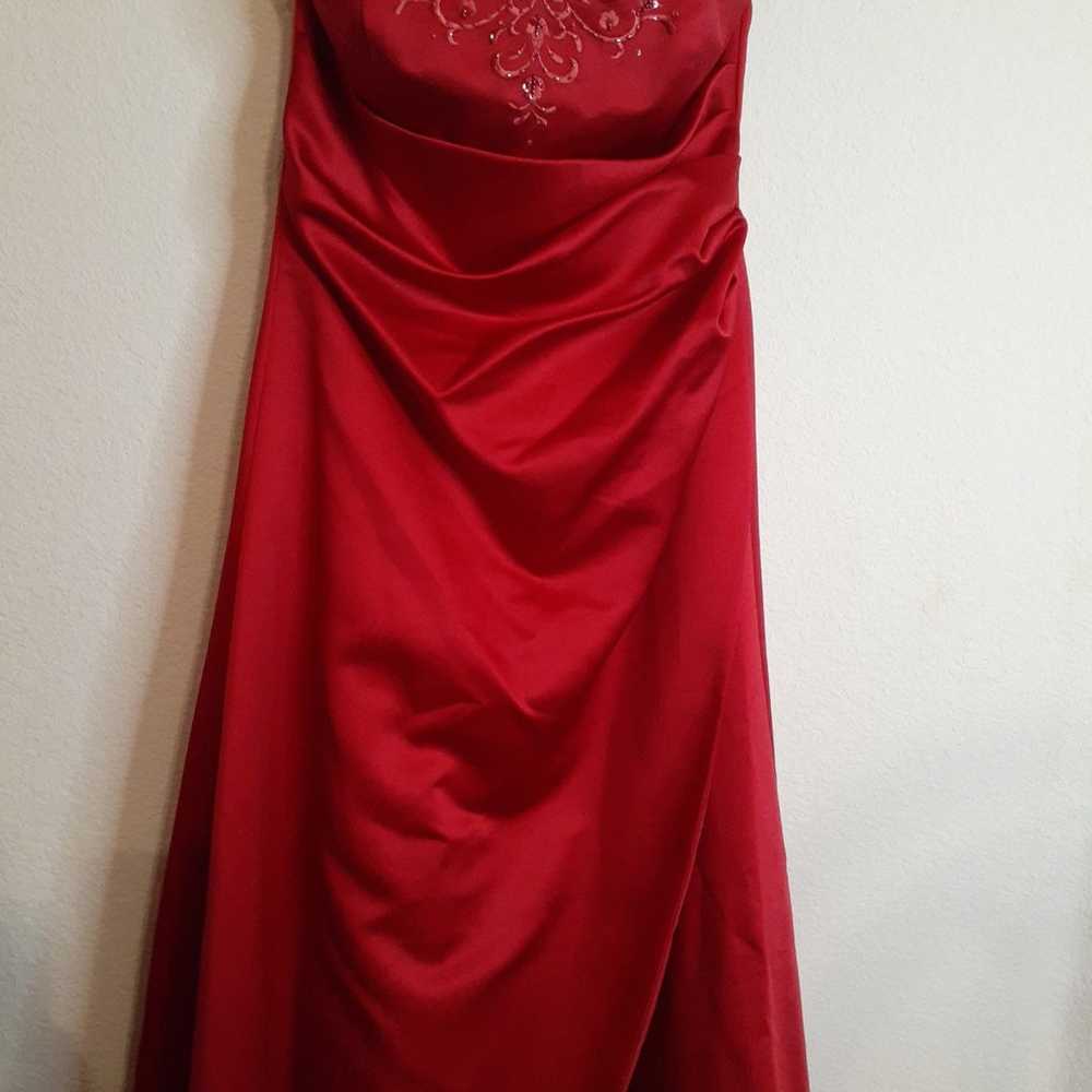 Davids Bridal Size 8 Red Polyester Maxi Strapless… - image 1